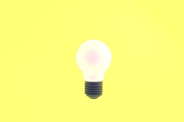 Illustration 3d rendering Light bulb on yellow background.