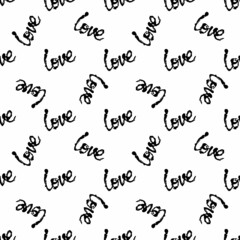 Love Vector Brush Heart Seamless Pattern Word Love Grange Minimalist Design in Black Color. Modern Grung Collage Background for kids fabric and textile
