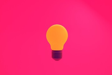 Illustration 3d rendering yellow Light bulb on pink background.