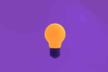 Illustration 3d rendering yellow Light bulb on purple background