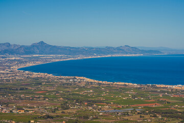 High angle view of Valencia and Alicante coast in the Mediterranean Sea