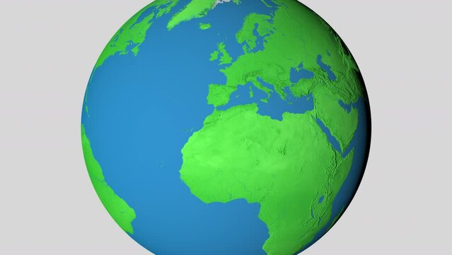 Seamless looping animation of the earth zooming in to the 3d map of Hungary with the capital and the biggest cites in 4K resolution