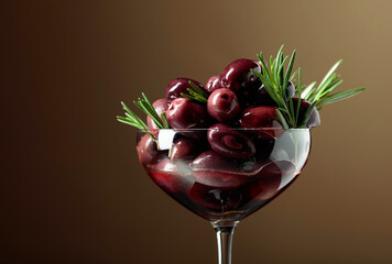 Red olives with rosemary.