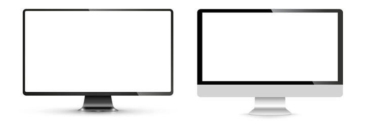 Realistic modern thin frame display computer monitor vector illustration. PNG