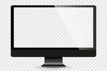 Realistic black modern thin frame display computer monitor vector illustration. PNG - obrazy, fototapety, plakaty