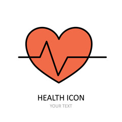 Human heart and heartbeat. Linear icon. Vector drawing.