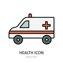 Ambulance car. Vector drawing. Linear icon.