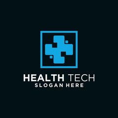 Medical health digital logo design vector template health logo with technology 