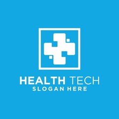 Obraz premium Medical health digital logo design vector template health logo with technology 
