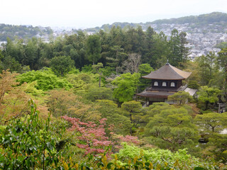 Fototapeta na wymiar Overcast view of the famous Ginkaku Ji