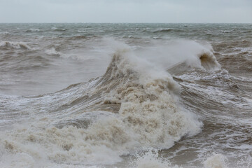 Waves crashing during a storm, at Newhaven in Sussex