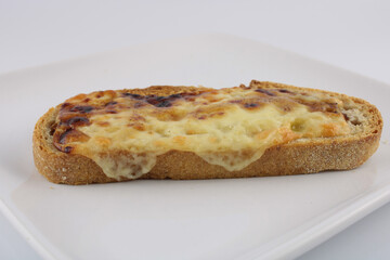 Cheese on toast with Worcester sauce isolated with copy space- 488223974