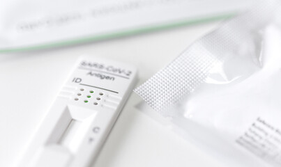 Corona virus antigen fast test. Lab card kit test for COVID-19.