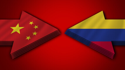 Colombia vs China Arrow Flags – 3D Illustration
