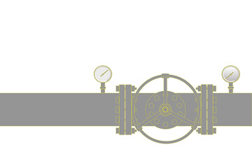 Pipeline with valve and manometers. Illustration of a gray pipe with detailed traceable details