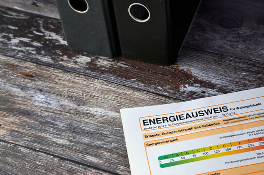 Close up of German energy certificate for residential buildings