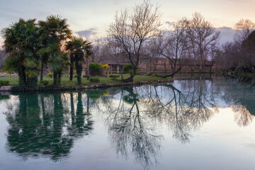 Thermal lake in Alhama de Aragon, famous for its spas, Spain