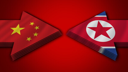 North Korea vs China Arrow Flags – 3D Illustration