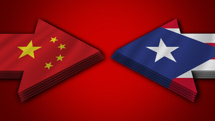Puerto Rico vs China Arrow Flags – 3D Illustration