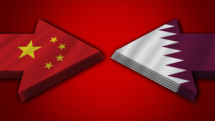 Qatar vs China Arrow Flags – 3D Illustration
