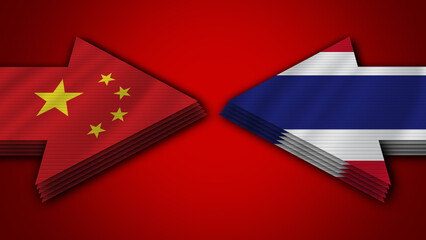 Thailand vs China Arrow Flags – 3D Illustration