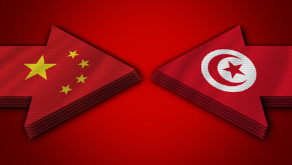 Tunisia vs China Arrow Flags – 3D Illustration