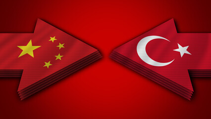Turkey vs China Arrow Flags – 3D Illustration
