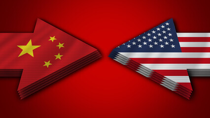 United States of America vs China Arrow Flags – 3D Illustration