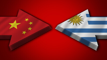 Uruguay vs China Arrow Flags – 3D Illustration