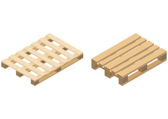 Wooden pallets, isometric view. 3D Render. Vector illustration.