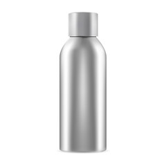 Aluminum metal aerosol can. Hairspray tin blank package. Aluminum freshener cylinder tin illustration. Antiperspirant deodorant mist cap packaging. Toilet odor silver chrome packing