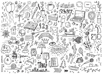 Various vector hand drawn doodles on white paper