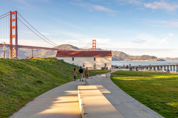 Walking Path Through Fort Point National Historic Site with Golden Gate Bridge in the Background