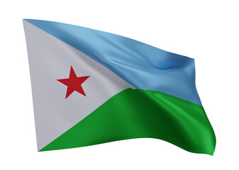 3d flag of Djibouti isolated against white background. 3d rendering.