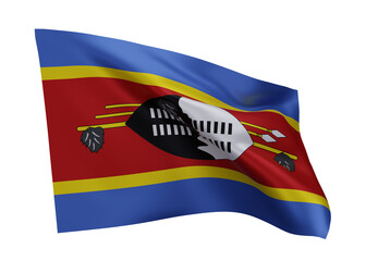 Obraz premium 3d flag of Kingdom of Eswatini isolated against white background. 3d rendering.