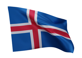 3d flag of Iceland isolated against white background. 3d rendering.