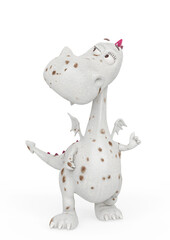 baby dragon is in doubt on white background