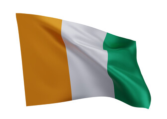 3d flag of Ivory Coast isolated against white background. 3d rendering.
