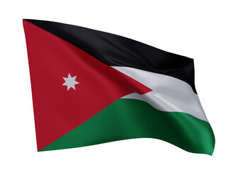 3d flag of Jordan isolated against white background. 3d rendering.