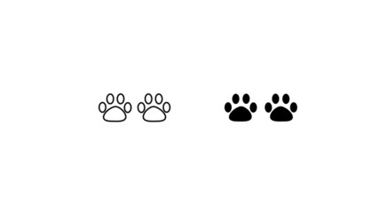 Pet footprint silhouette. Black footprint, isolated on a white background, outline icon. Illustration, muddy paw print of a cat or dog. 