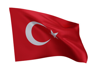 3d flag of Turkey isolated against white background. 3d rendering.