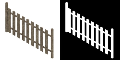 3D rendering illustration of a wooden fence