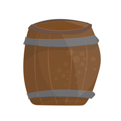Wooden barrel, textured in cartoon style isolated on white background.