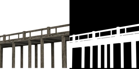 3D rendering illustration of a wooden pier with railing