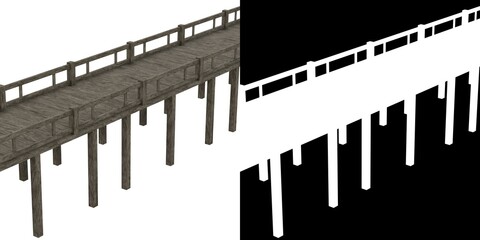 3D rendering illustration of a wooden pier with railing
