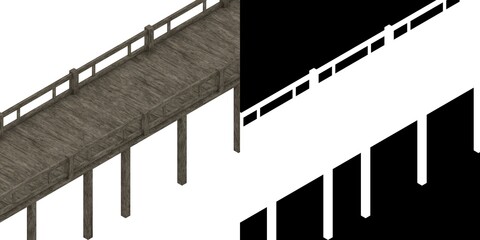 3D rendering illustration of a wooden pier with railing