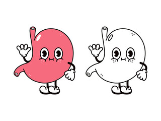 Cute funny stomach character. Vector hand drawn traditional cartoon vintage, retro, kawaii stomach character icon. Isolated on white background. Outline cartoon illustration for coloring book