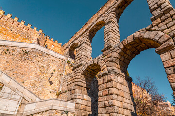 The ancient Roman aqueduct of Segovia, Spain