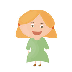 Cute smiling girl in cartoon style. Isolated on white background. Vector simple illustration.