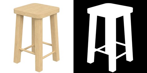 3D rendering illustration of a wooden stool